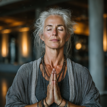 Група людей зрілого віку практикує йогу в парку