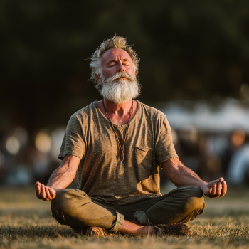 Група людей зрілого віку практикує йогу в парку